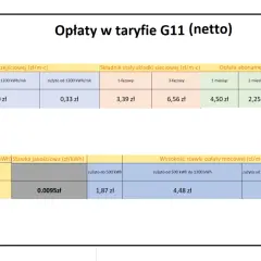 Taryfa G11 netto: ile kosztuje kWh? Zobacz stawki opłat przejściowych, stałych, abonamentowych i mocowych w zależności od zużycia.