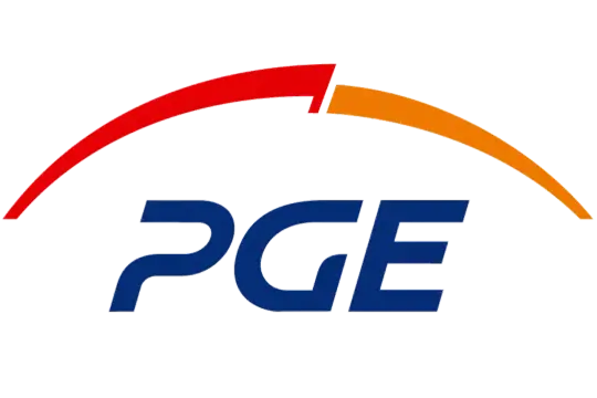 Logo PGE z łukami w kolorach czerwonym i pomarańczowym. Może symbolizować taryfę c12a.